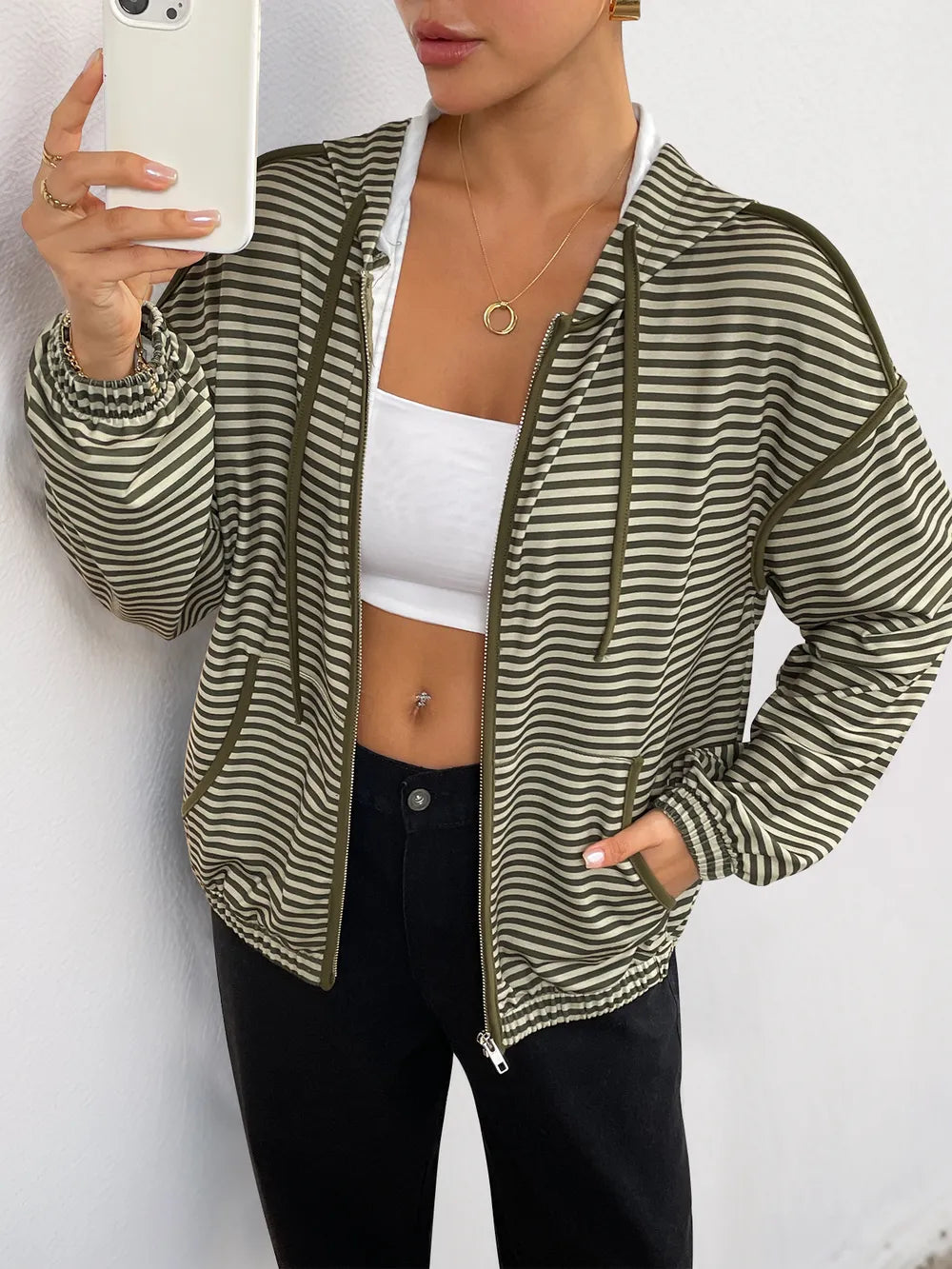 Striped Zip Up Oversized Hoodie