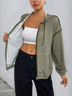 Striped Zip Up Oversized Hoodie